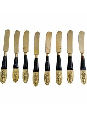 SIAM Vintage Pre-1939 (8) Brass & Wood Butter Knives